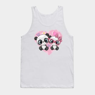 Two cute pandas on a heart background. Tank Top